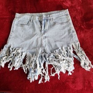Amazon Light Blue Distressed Fringe Jean Shorts